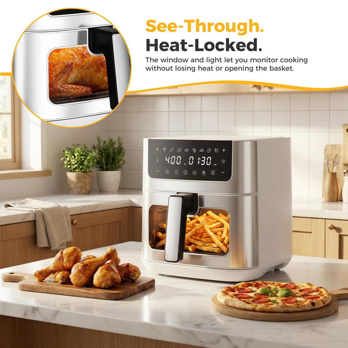 NEWBULIG Air Fryer delay-start feature enables planning.