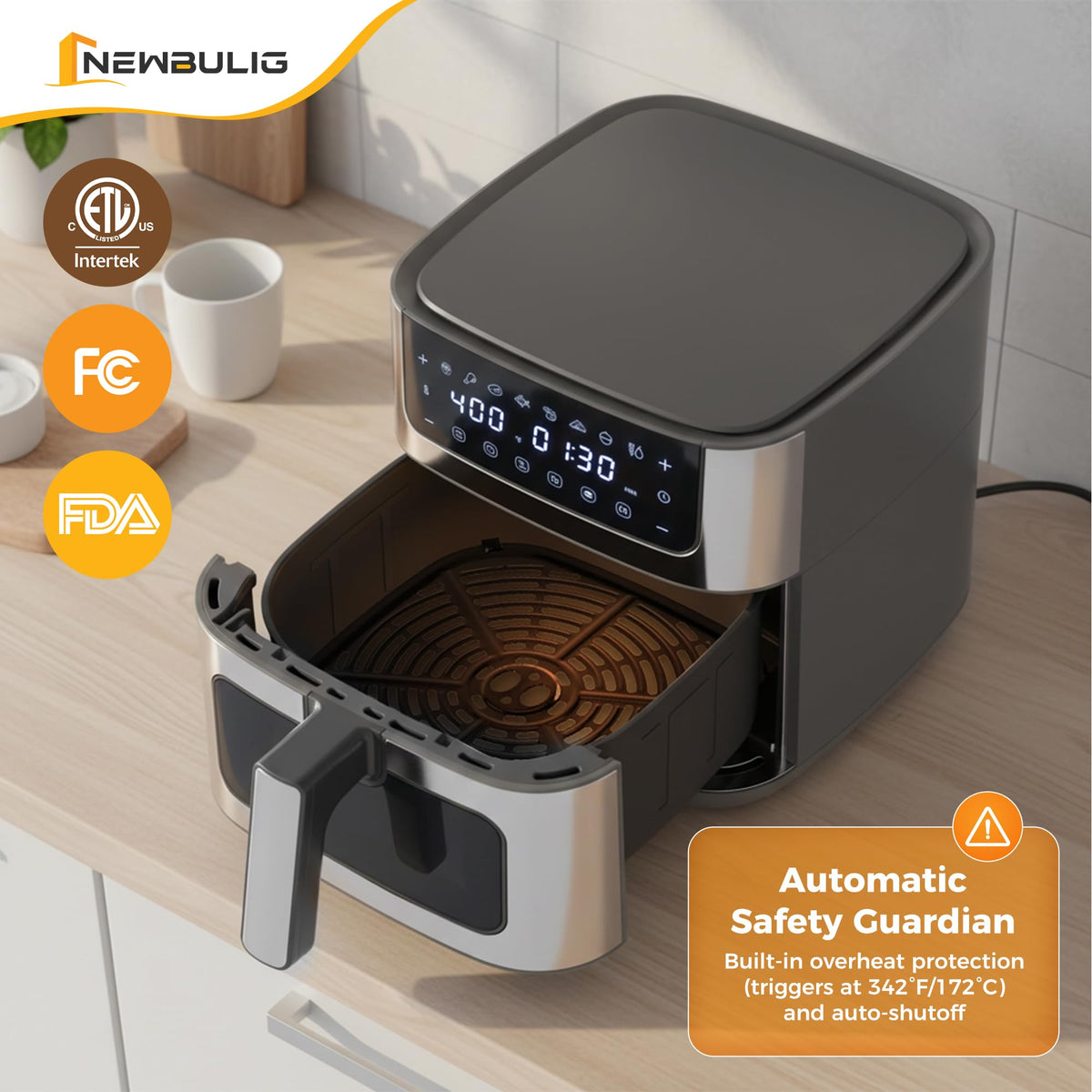 NEWBULIG digital touchscreen enables precise temperature control and timing.
