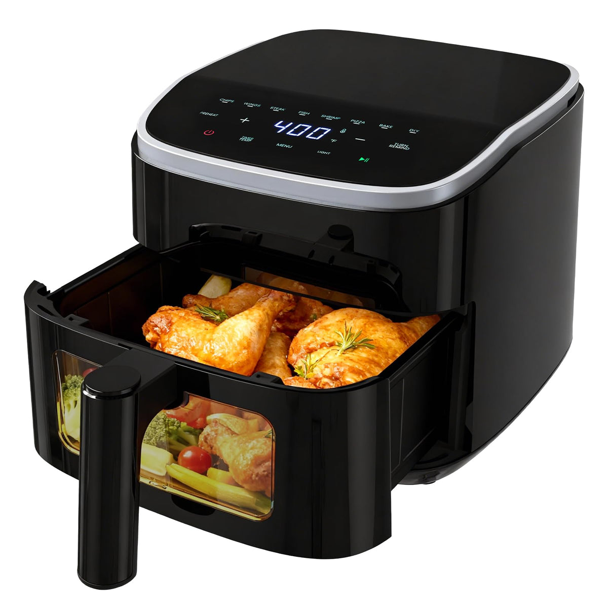 NEWBULIG Air Fryer view window lets you monitor progress without opening the basket.