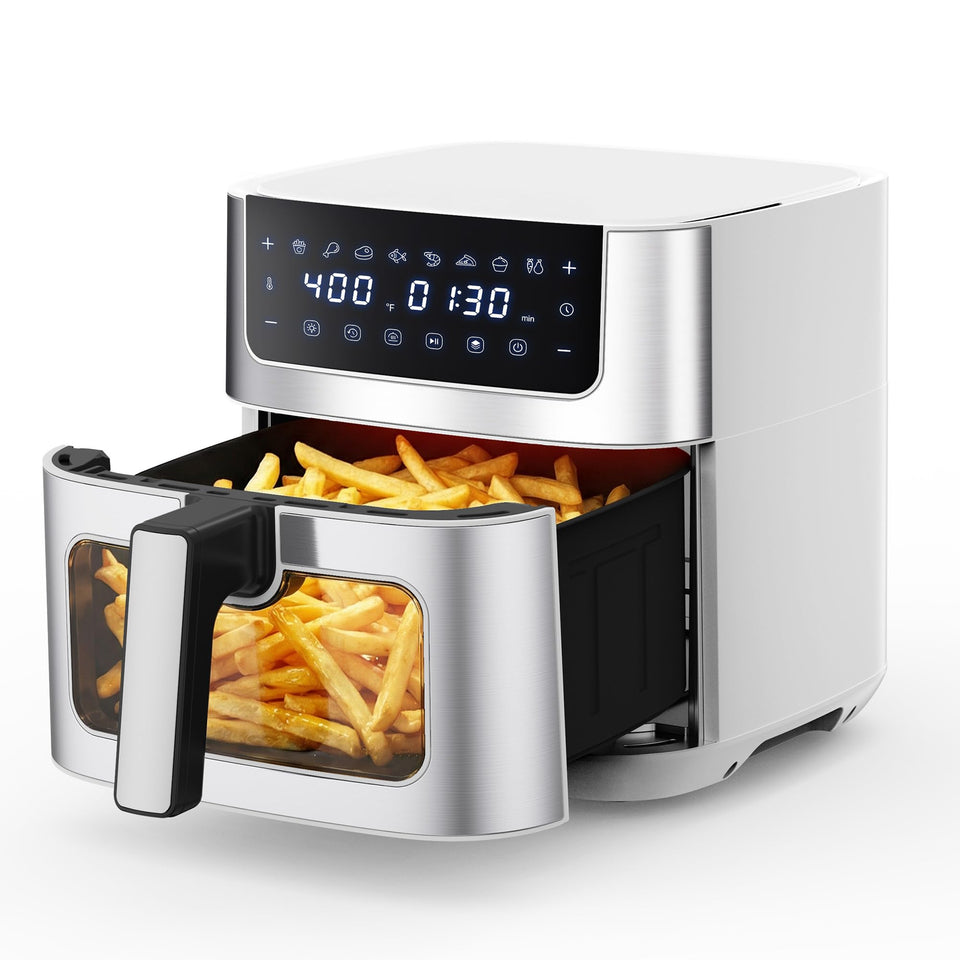 NEWBULIG Air Fryer with visible window allows real-time monitoring of crispy progress.