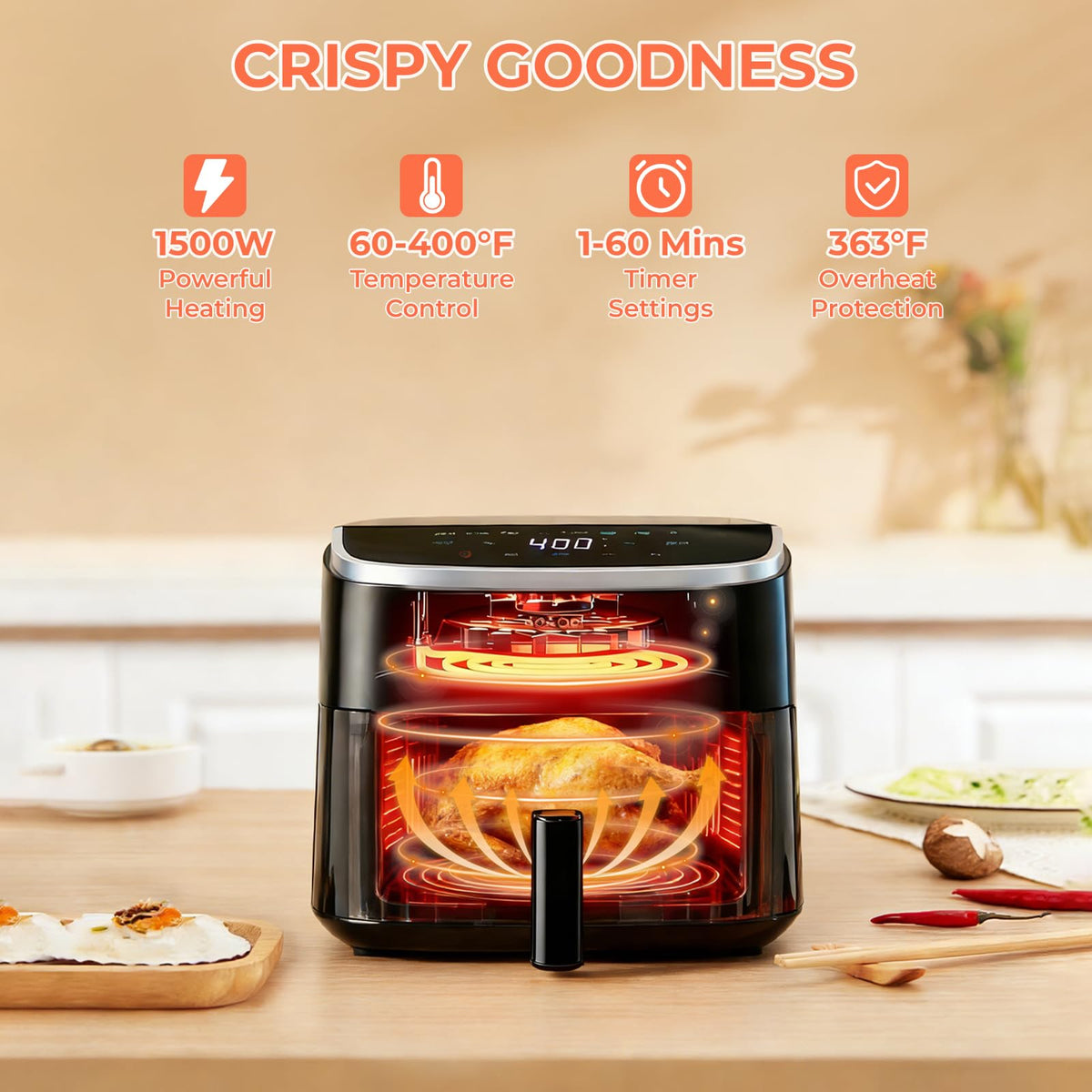 Newbulig 4QT dishwasher-safe tray for quick cleanup.