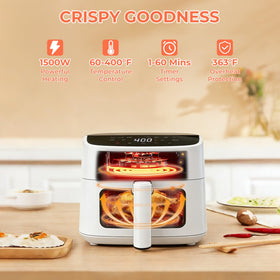NEWBULIG Air Fryer 8 presets for fries, steak, and chicken make quick meals easy.