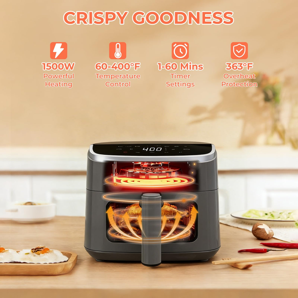 NEWBULIG Air Fryer fits 8-inch pizza for quick apartment meals.