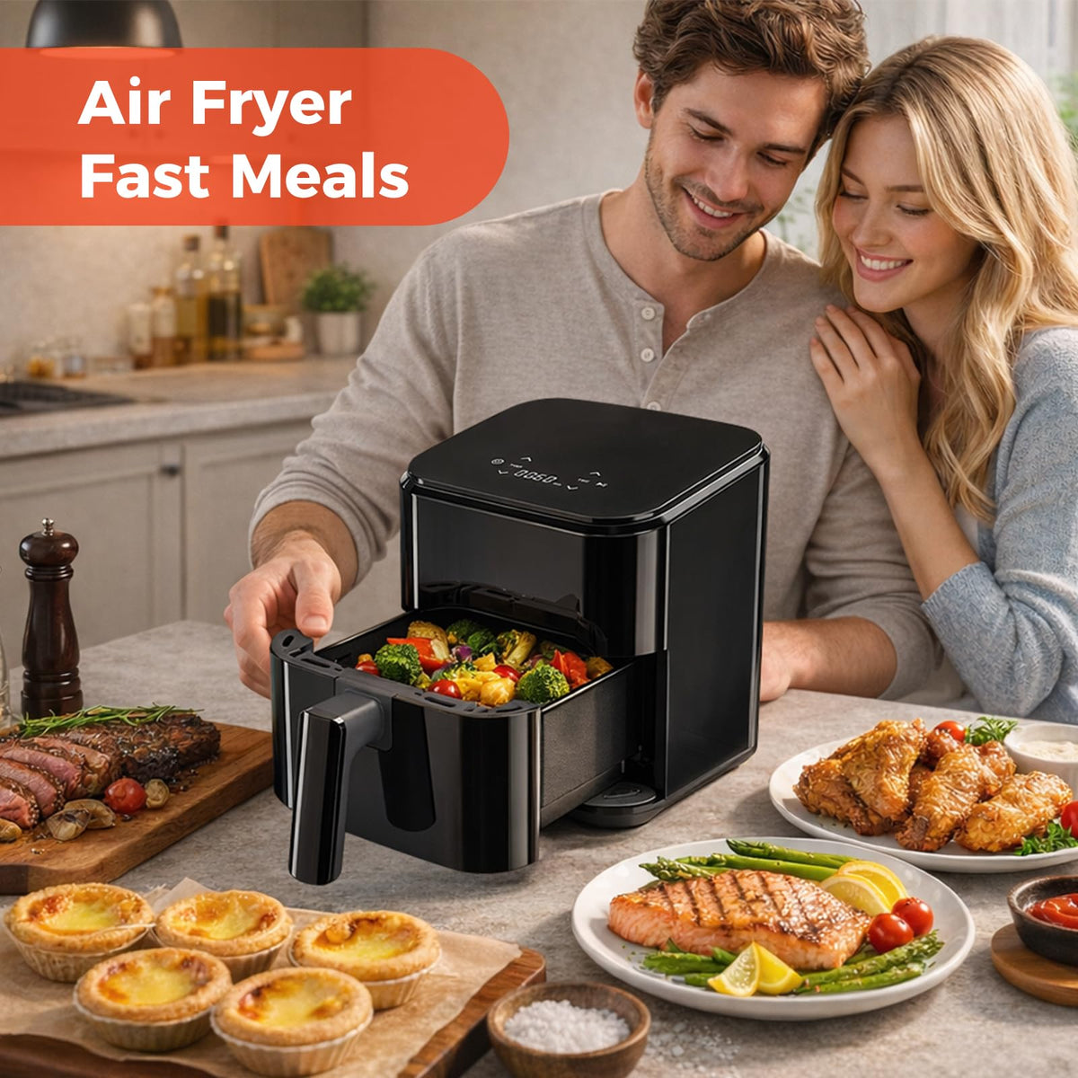 NEWBULIG air fryer auto shutoff feature provides safe, unattended cooking.