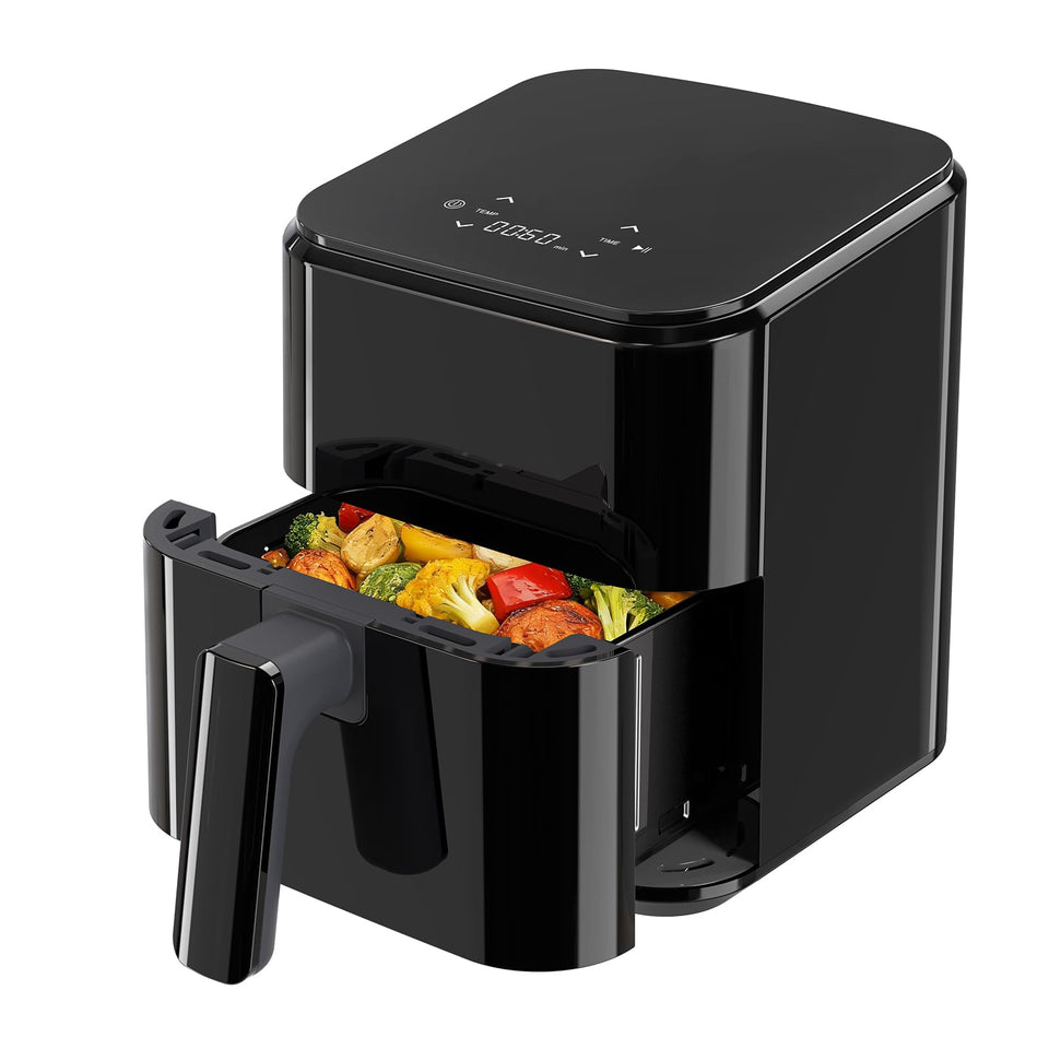 NEWBULIG air fryer compact 3qt front view highlights space-saving design for small kitchens.