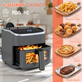 NEWBULIG Air Fryer compact 4-quart size fits small kitchens.
