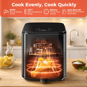 NEWBULIG air fryer with digital touchscreen panel for easy time and temperature control.