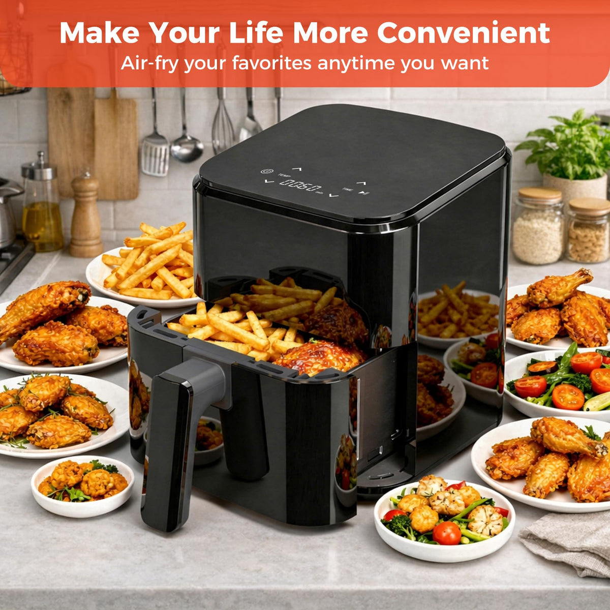 NEWBULIG air fryer dishwasher-safe basket and plate simplify cleaning after meals.