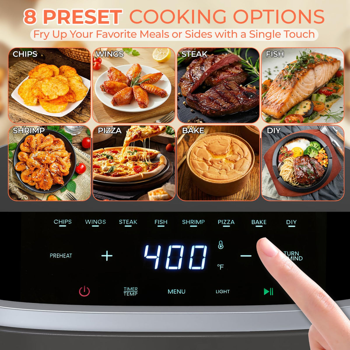 NEWBULIG Air Fryer interior light highlights browning without opening the basket.