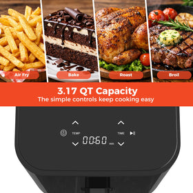 NEWBULIG air fryer square basket inside showing efficient 3-quart capacity.