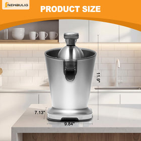 Detachable parts on NEWBULIG citrus juicer shown for easy cleaning and maintenance.