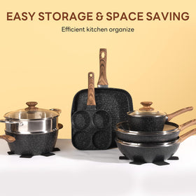 NEWBULIG egg pan and sauté pan usage within the 17-piece set