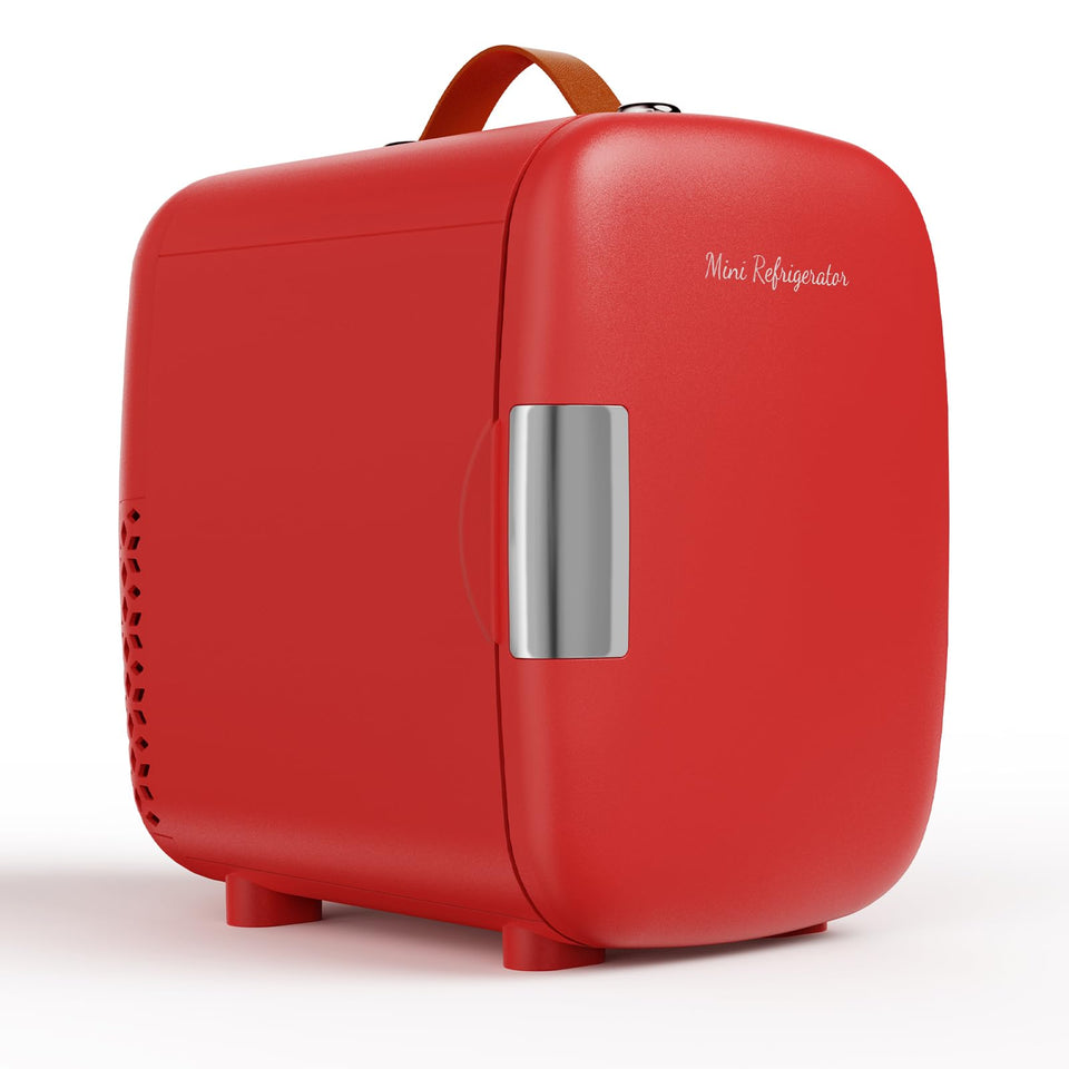 NEWBULIG mini fridge with 4L capacity showing compact daily storage on desk.