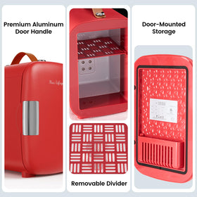 NEWBULIG mini fridge fits neatly on a desk for quick access to skincare.