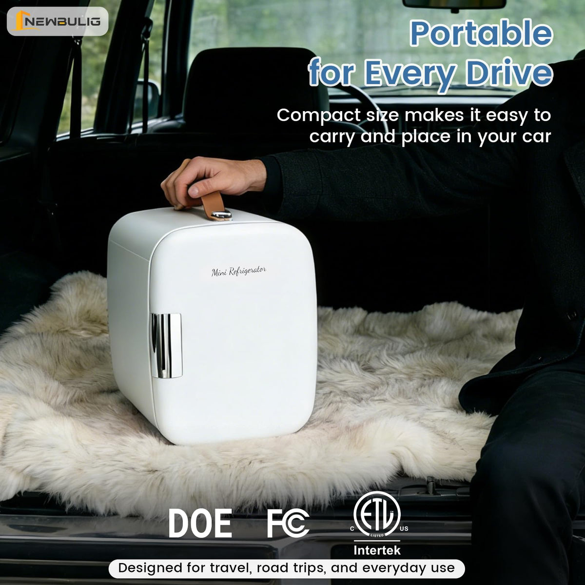 NEWBULIG mini fridge interior with removable shelf for flexible organization