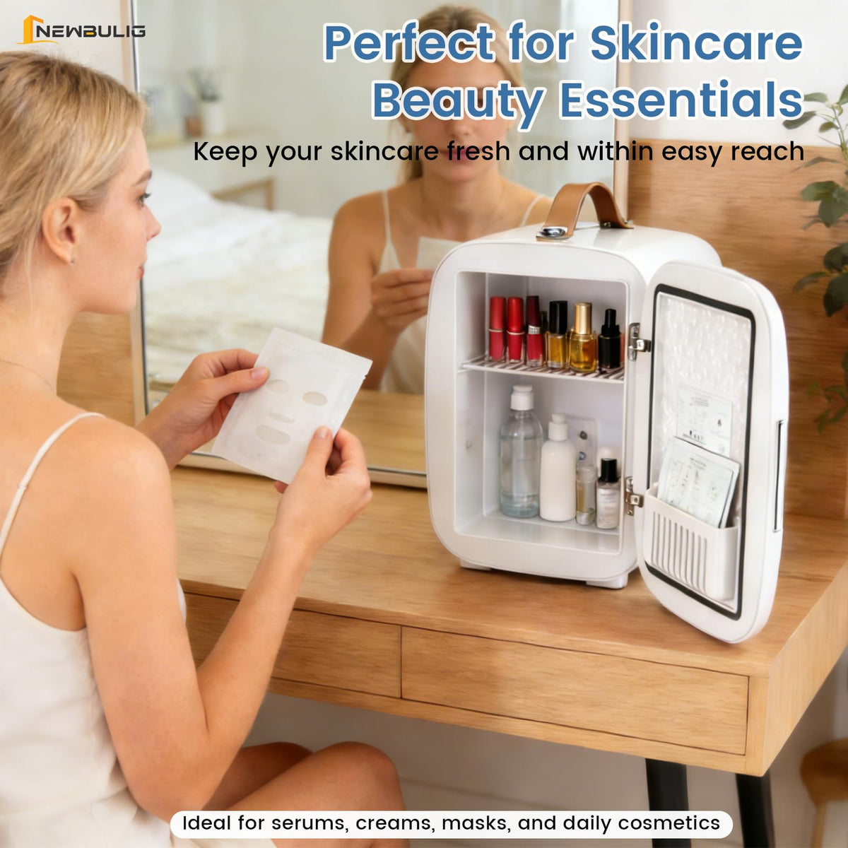NEWBULIG mini fridge side view highlights portability for small spaces