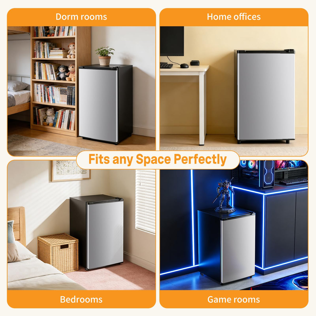 Silver finish of the NEWBULIG unit suits dorm or office decor while saving space.