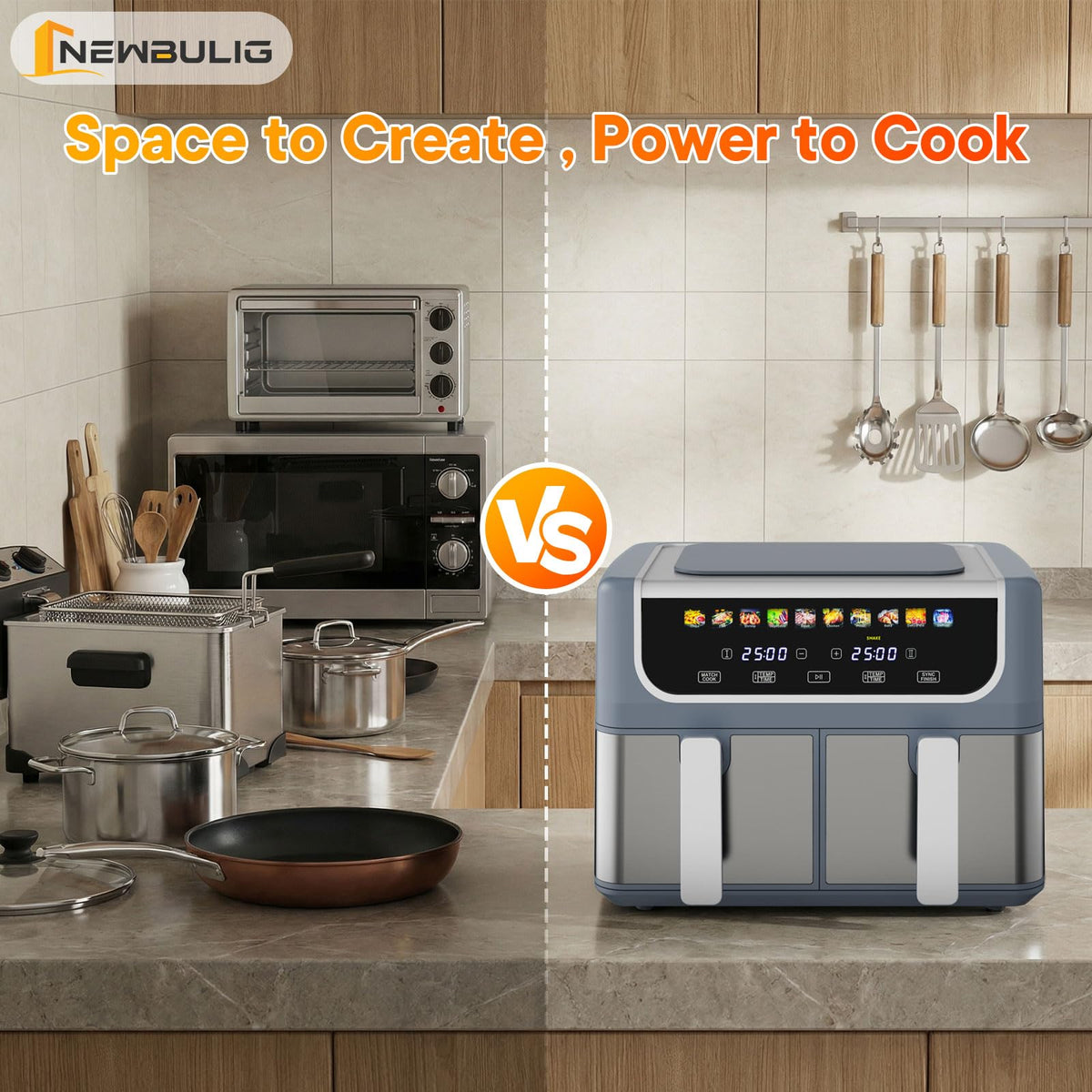NEWBULIG temperature range from 80 to 450 degrees enables versatile cooking