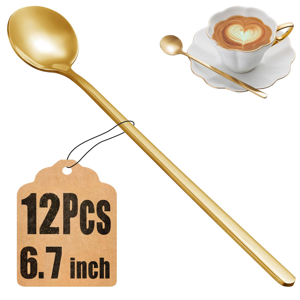 NEWDRIP gold coffee spoons set 12pc with long handles for tall mugs and easy stirring