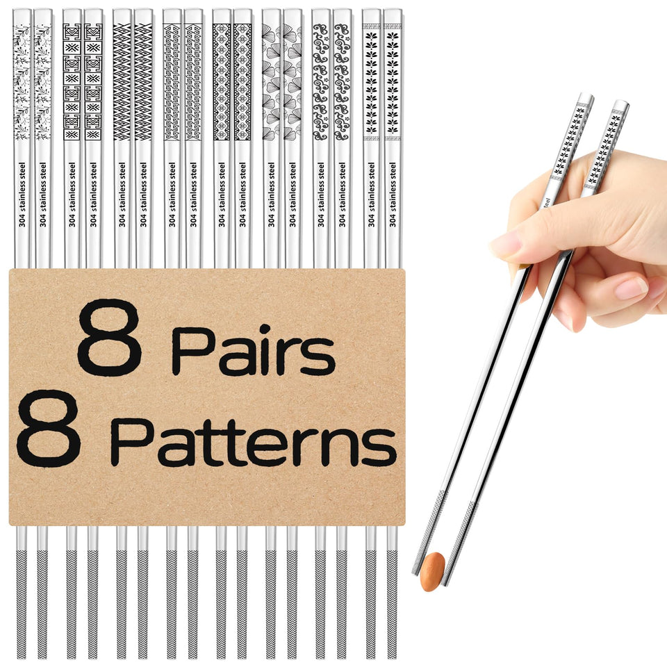 NewDrip metal chopsticks with pattern 1 provide a secure grip for easy food pickup.