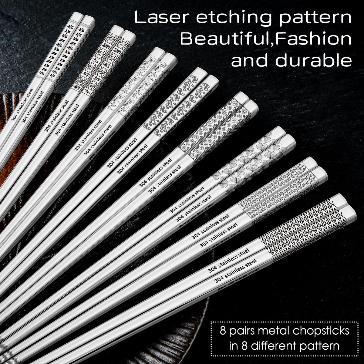 NewDrip metal chopsticks with pattern 2 showcase laser-etched elegance for stylish dining.
