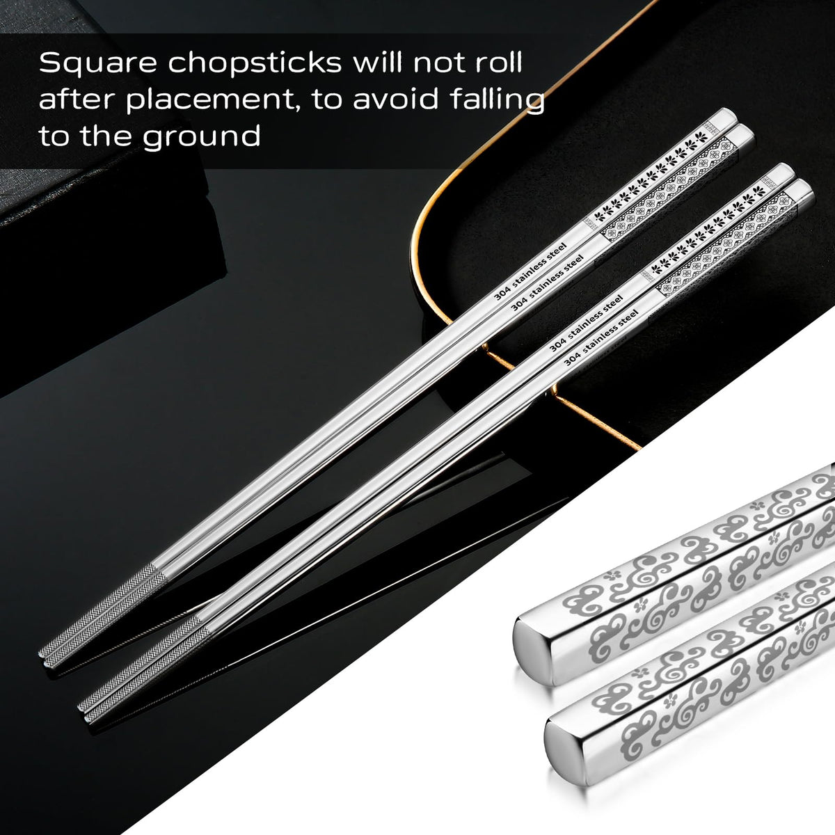NewDrip pattern 6 18/8 stainless steel chopsticks perfect for sushi and noodles.