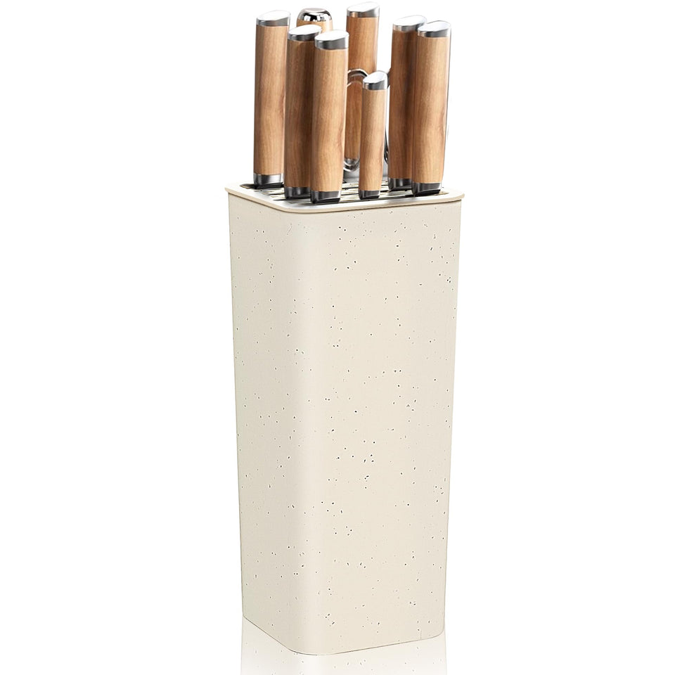 NEWE knife block holder with universal slots keeps blades organized and accessible.