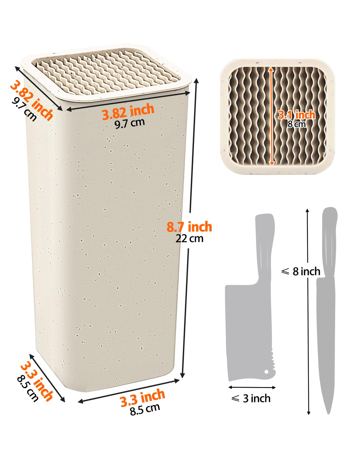 NEWE knife block with wave slots cradles blades for secure storage.
