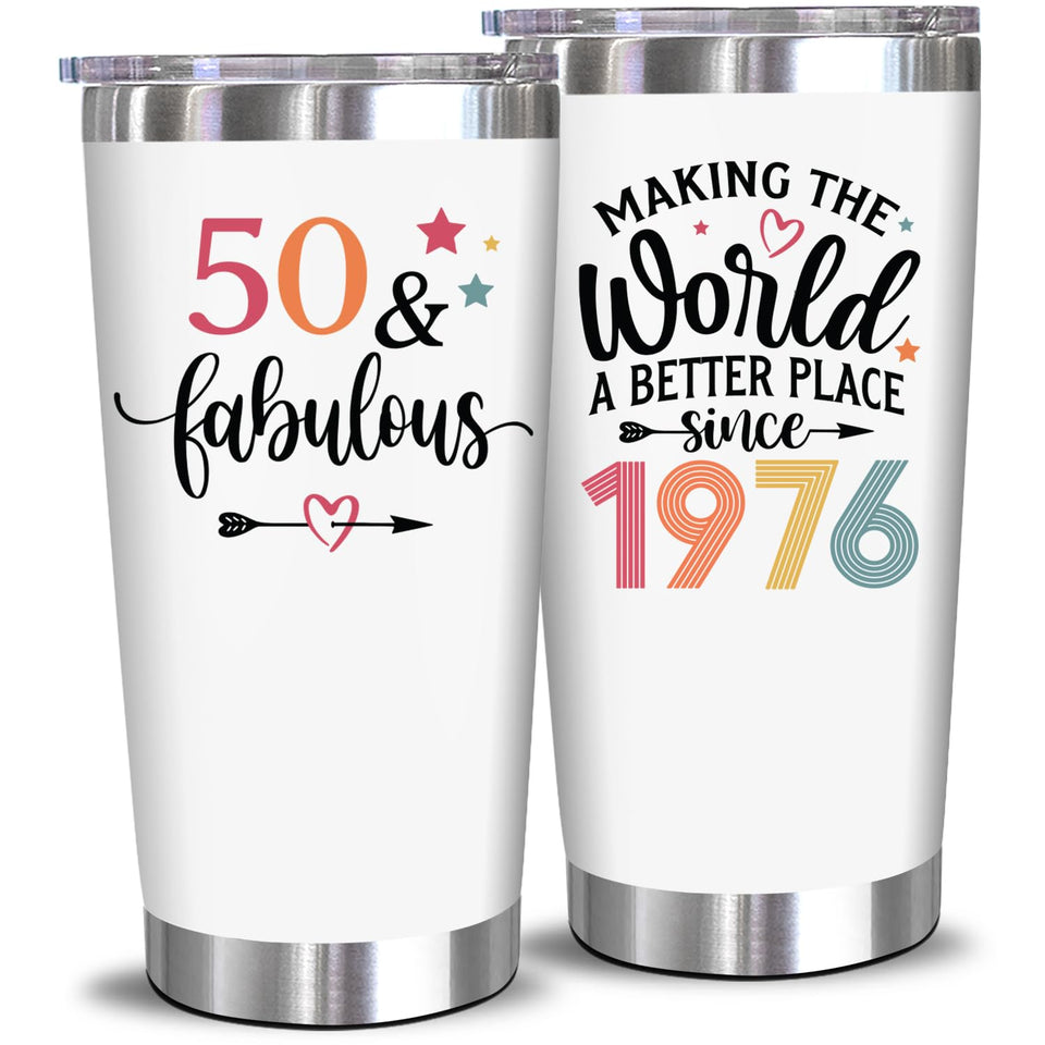 NewEleven 50th birthday tumbler front view for women, ideal for daily celebrations and gifting.