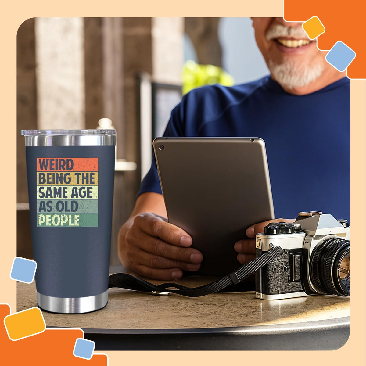 NewEleven 70th birthday tumbler suitable for picnics, hikes, and beach days.