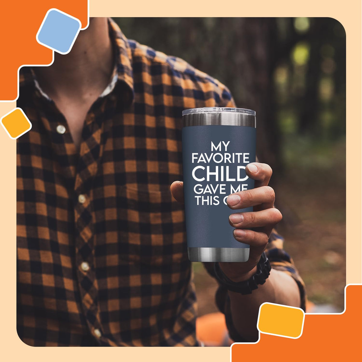 NewEleven 20oz tumbler shown in outdoor setting ideal for camping and beach days.