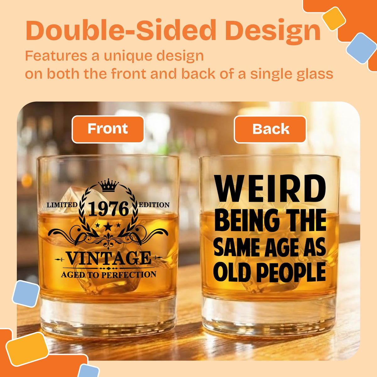 NewEleven Fathers Day whiskey glass with double-sided print, great for laughs
