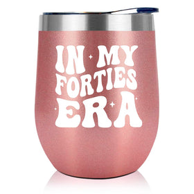 NewEleven In My Forties Era wine tumbler front view, ideal for celebrations.