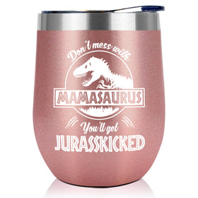 NewEleven Mamasaurus 12oz tumbler front view keeps beverages at the right temperature