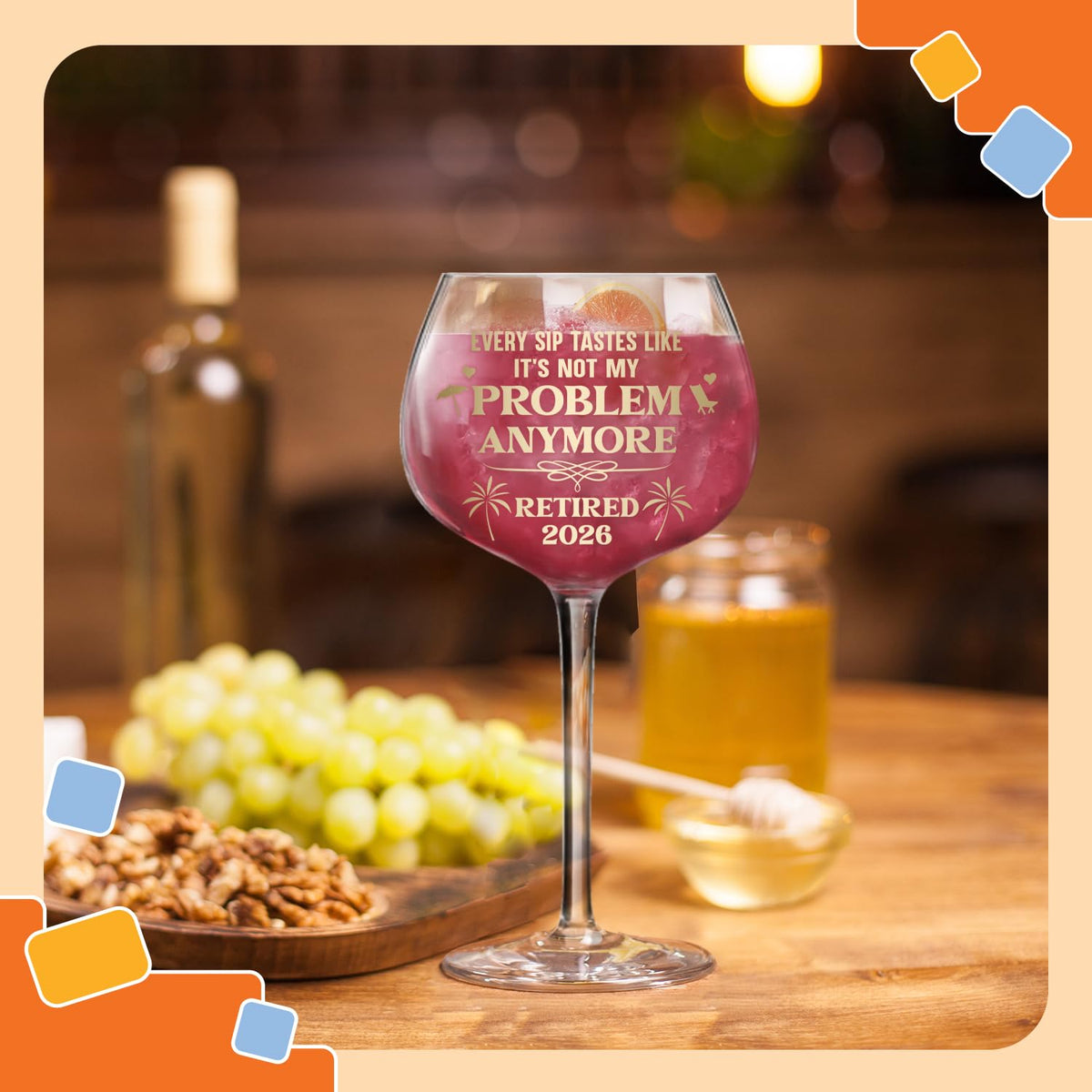 NewEleven retirement party wine glass doubles as party favor