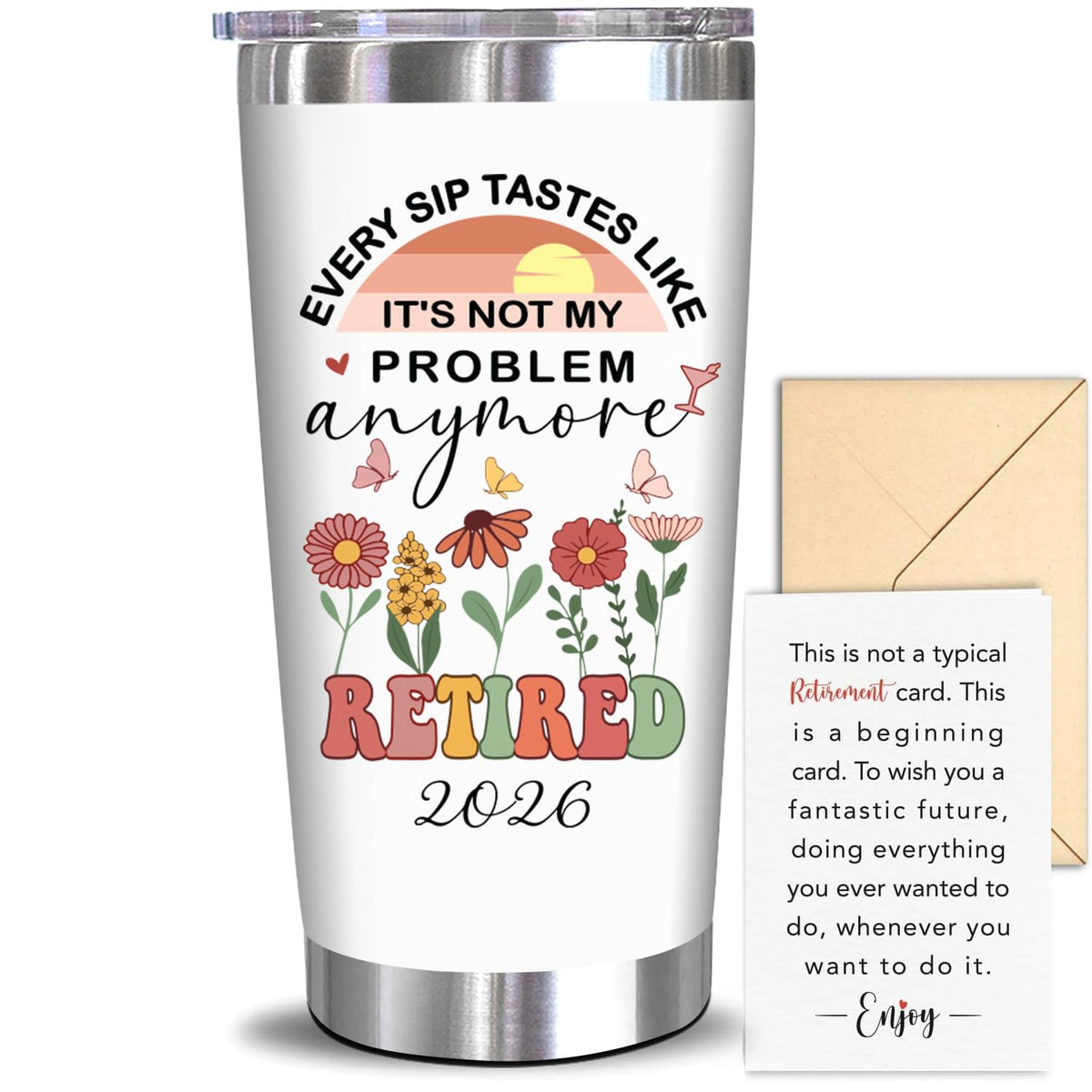 NewEleven retirement tumbler front view, ideal for hot coffee at work
