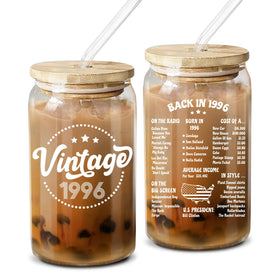 NewEleven Vintage 1996 glass cup with classic print for stylish 30th birthday moments.