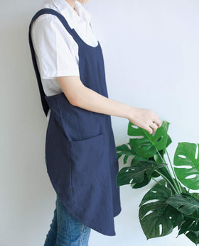 NEWGEM fabric close-up shows breathable cotton-linen blend in navy.