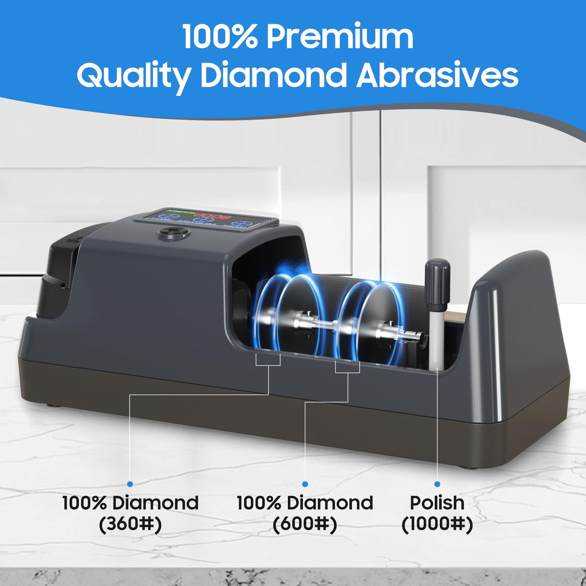 Newise 3-stage sharpening process overview shows edge restoration and polishing.