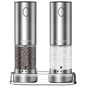 Newise electric salt and pepper grinder set in main view on kitchen counter for easy daily seasoning.