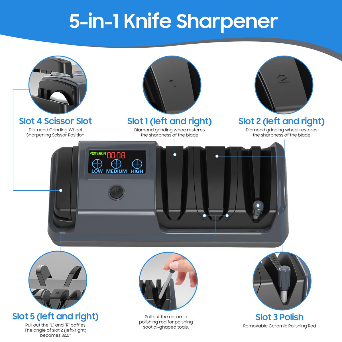Newise sharpener coarse slot close-up highlights diamond abrasives for durable sharpening.