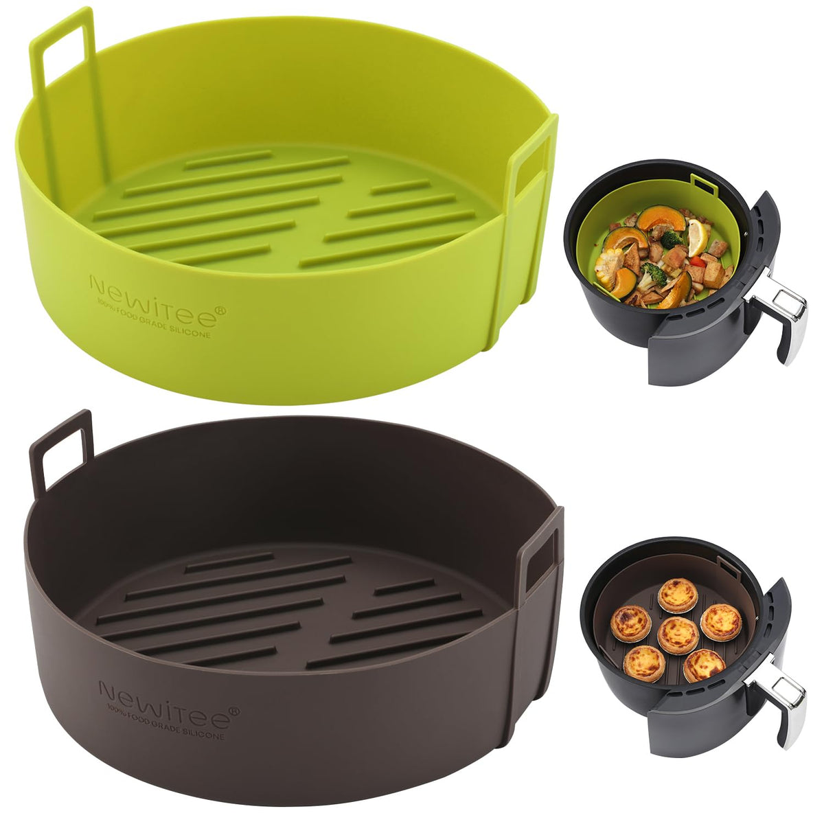 NEWITEE air fryer liner for Ninja AF101 in two colors for easy meal separation.