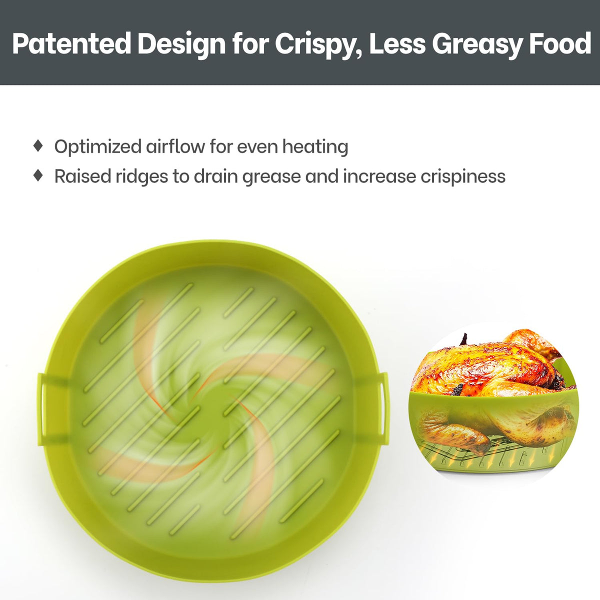 NEWITEE raised fishbone design enhances air circulation for even crisp results.