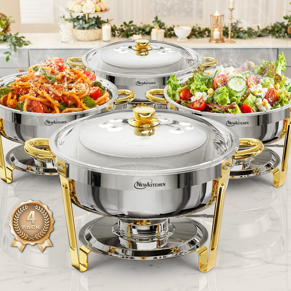 NEWKITCHEN 6QT capacity chafing dish ready for generous buffet servings.