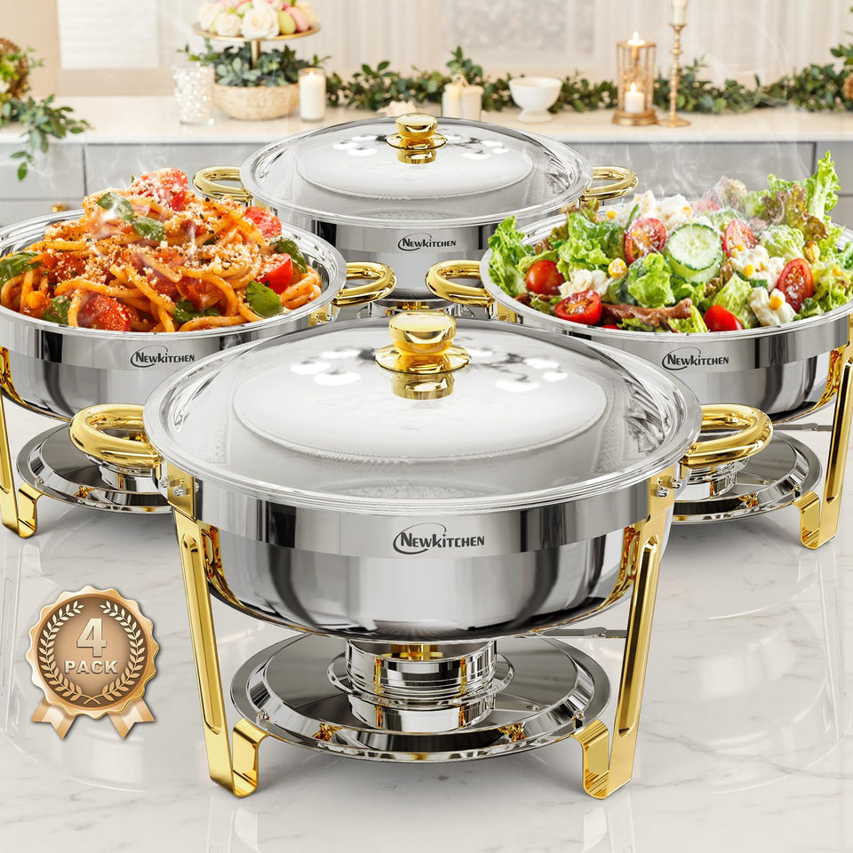 NEWKITCHEN 6QT capacity chafing dish ready for generous buffet servings.