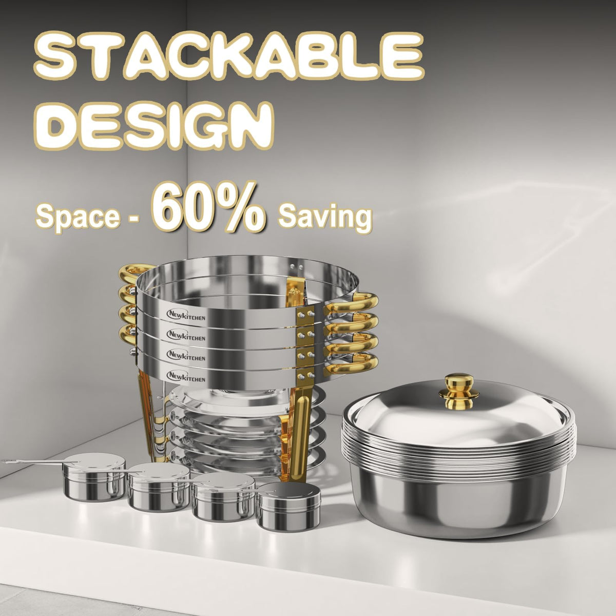 NEWKITCHEN elegant gold and silver colors elevate any buffet setting.