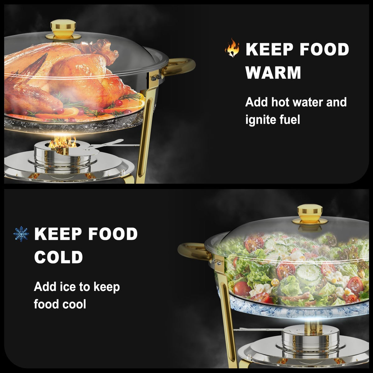 NEWKITCHEN smooth-edge chafing dish prevents finger cuts during setup.
