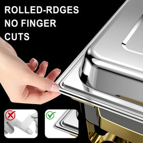 Water basin and steam heat evenly warming food in NewKitchen chafing dishes.