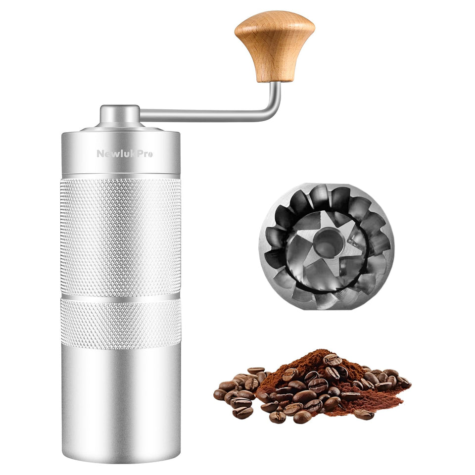 NewlukPro M6 manual grinder body shows durable aluminum construction for steady grinding