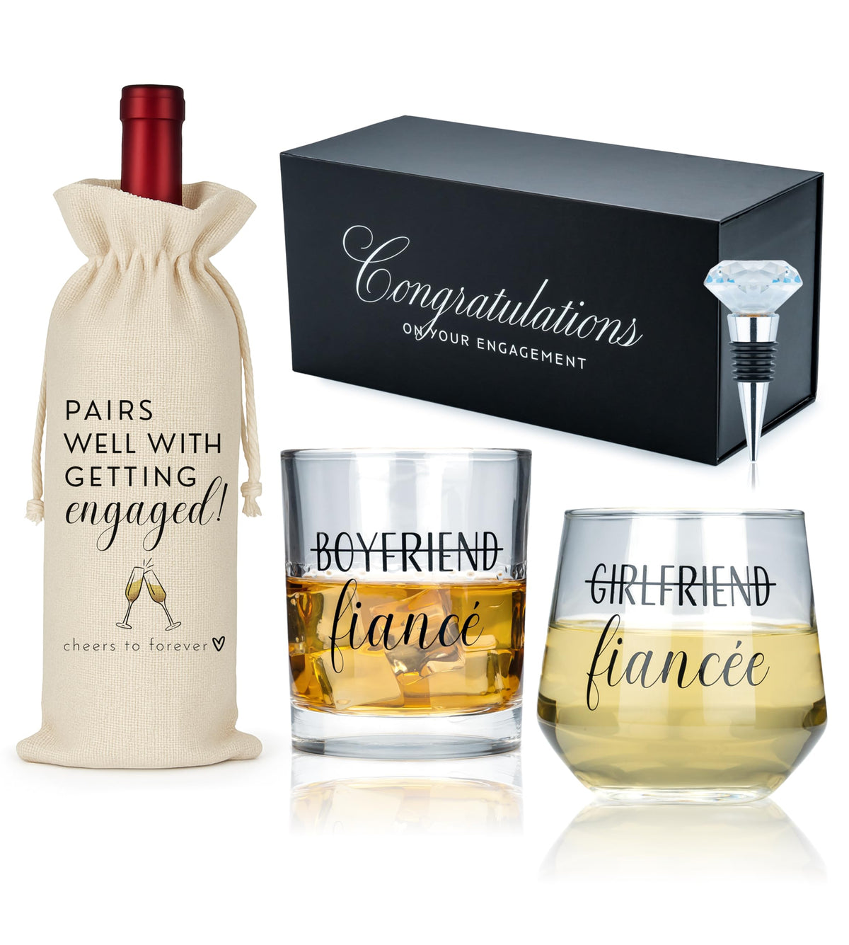 Newlywoo engagement wine glasses with a diamond stopper for elegant toasts